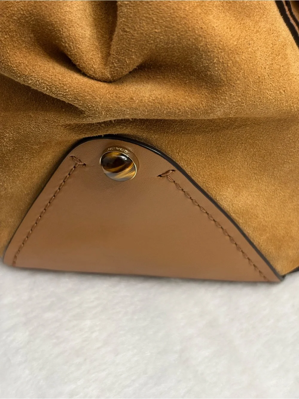 COACH DRIFTER LEATHER & SUEDE SATCHEL HANDBAG- Saddle & Camel- Turn Lock